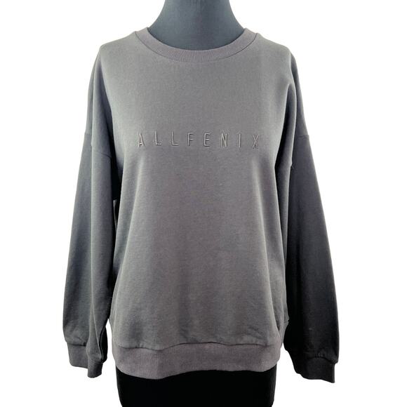NEW AllFenix Charcoal Dark Grey Long Sleeve Spellout Pullover All Crew Sweater M - Picture 1 of 9